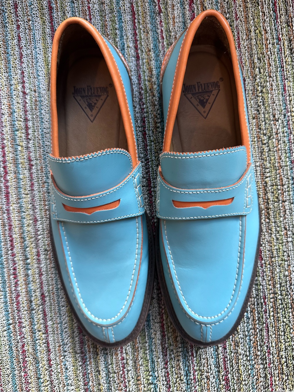 Fluevog LIKE NEW Professionals Buyer blue/orange comfy penny loafer-10 (fit 10.5 - Picture 7 of 16